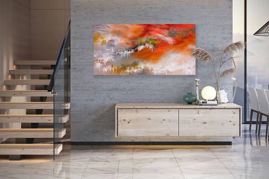 Orange Painting Textured - oversized floral canvas for bedroom